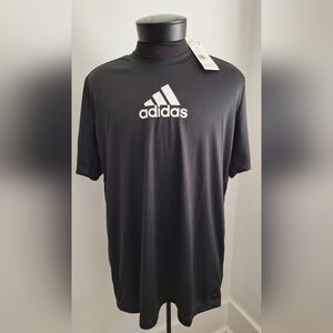 Adidas Men's Tee in Black with White Logo, chest and back.